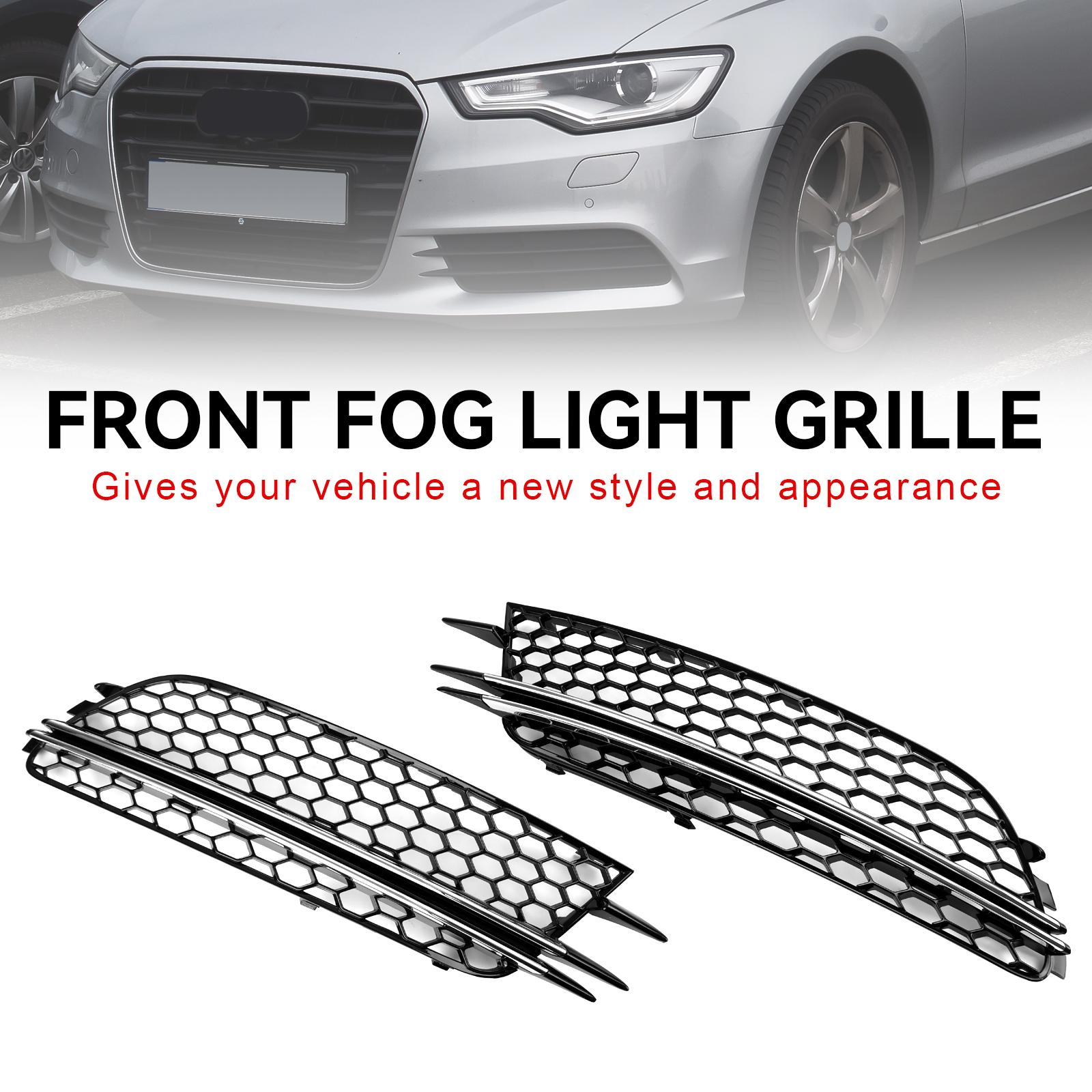 2PCS Front Fog Light Cover Bezel Bumper Grille Fit A6 4G C7 2012-2015