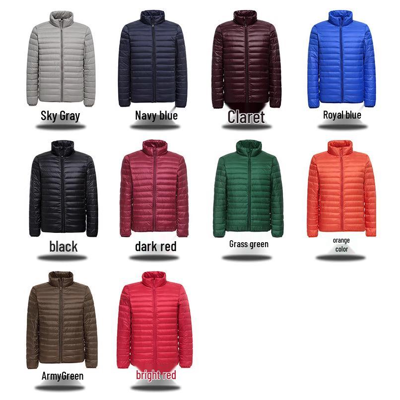 Men's Lightweight Down Jacket, Stand Collar, Slim Fit, Plus Size, Autumn/Winter Collection, Casual Short Coat