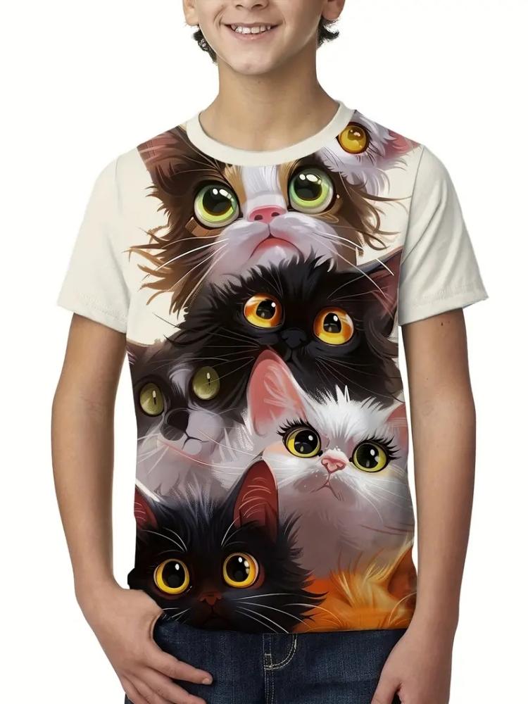 Kids Clothes Girls Boys Casual Tops Colorful Animal Cat 3D Printing Child T-Shirt Summer Children Fashion Short Sleeve Clothing