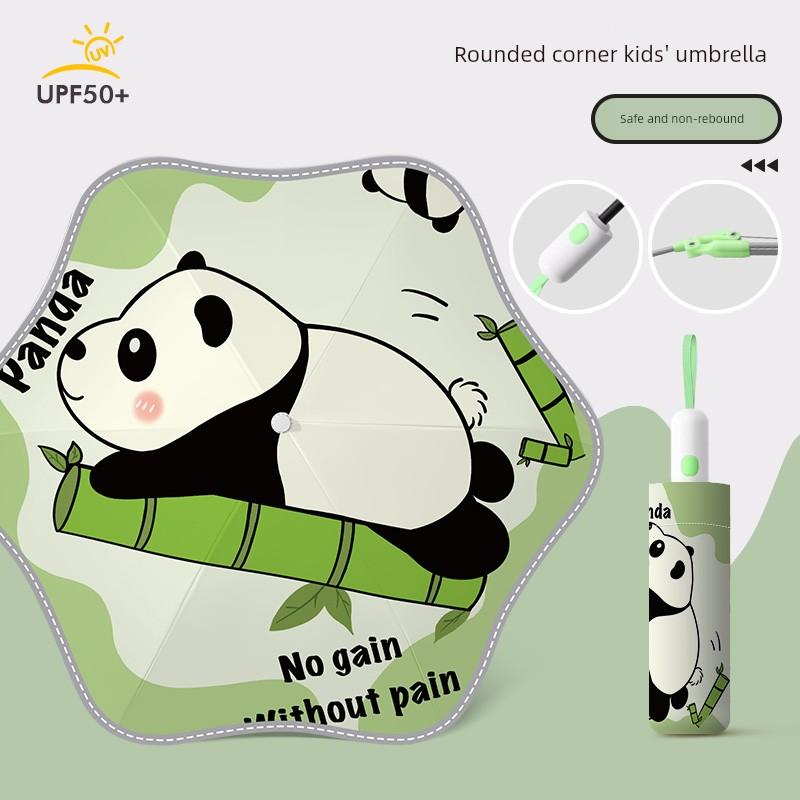 Children's Folding Umbrella with Rounded Corners, Anti-Rebound, Cartoon Design for Boys and Girls, Suitable for Primary School Students, Dual-Use for