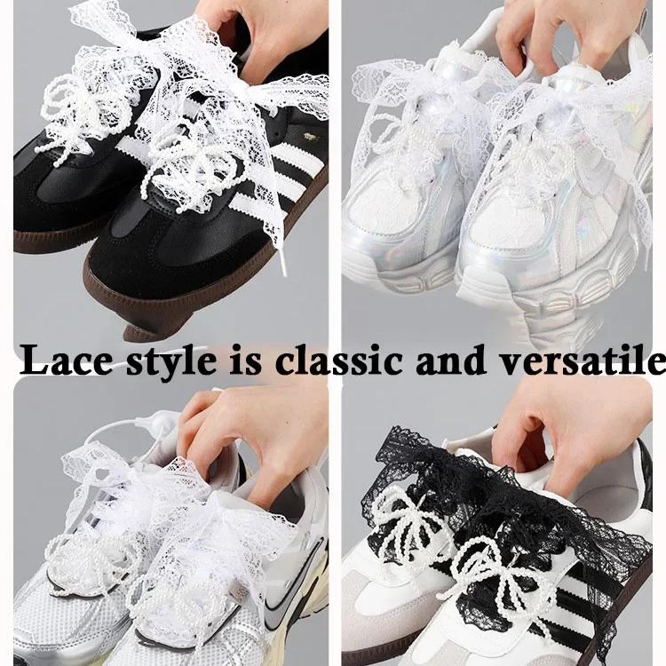 Fancy Lace 2.9CM Width Flat Shoelace For Sneakers Women Casual Shoes Black White Shoe Laces Accessorices