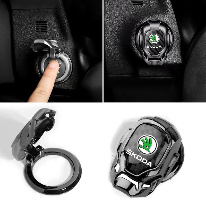 1 stk Bil Ett-klikks Startknapper Beskyttelsesdeksel Dekorasjon For Skoda Octavia Superb Rapid Kodiaq Karoq Fabia Kamiq Roomster Citigo