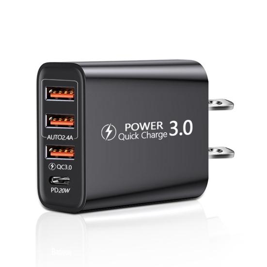 Adattatore di Alimentazione 30W Multi Porte Ignifugo Ricarica Stabile Spina USA/UE 3 USB PD Tipo-C Caricabatterie da Viaggio per Telefono Cellulare Accessori per Cellulare