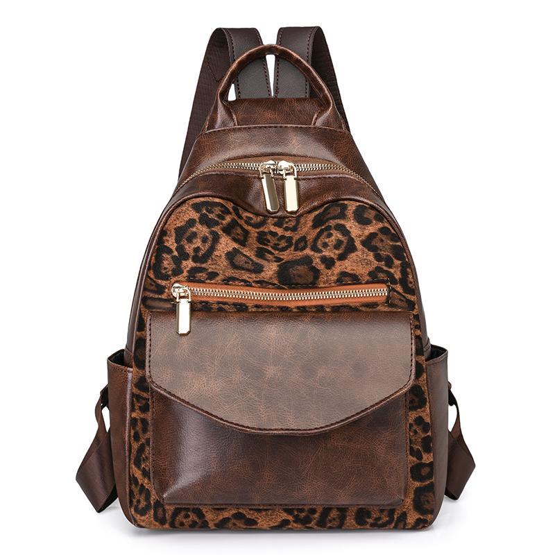 

Винтажный леопардовый женский рюкзак из искусственной кожи с большой вместимостью кофейный