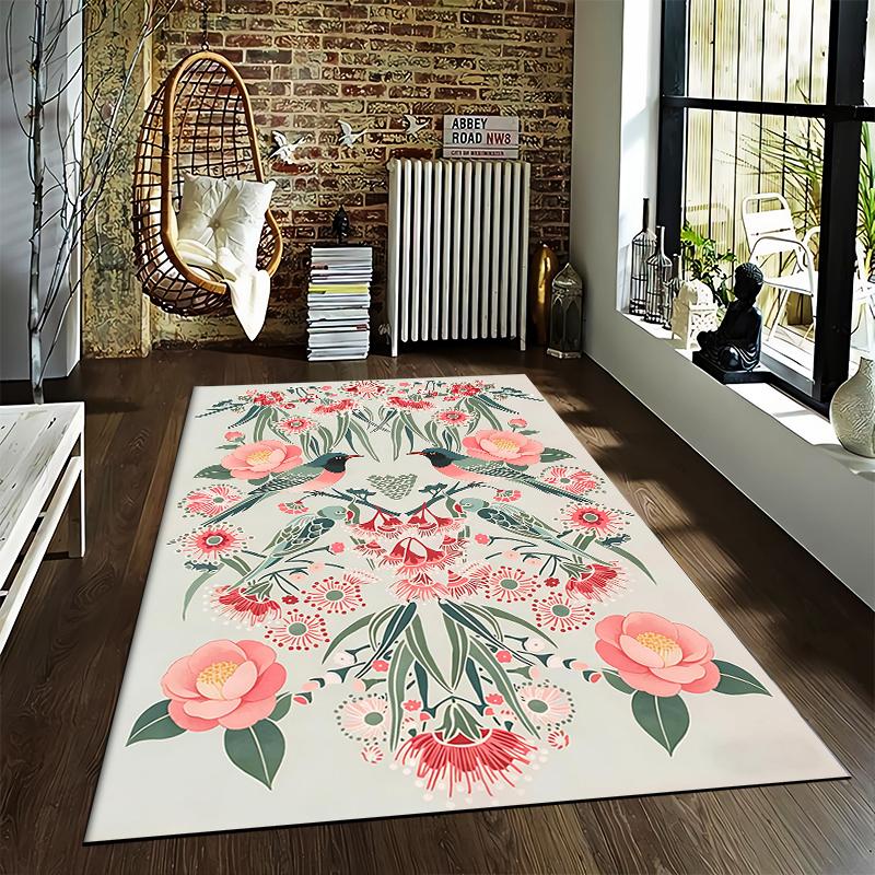 Floral Bird Pattern Carpet In Pastel Colors for Living Room Decor Suitable for Use As an Anti-slip for Living Room Bedroom Sofas
