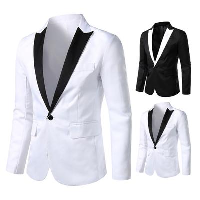 Frühling Herbst Herren Blazer Colorblock Langarm Umlegekragen Ein Knopf Slim Anzugjacke für Büro