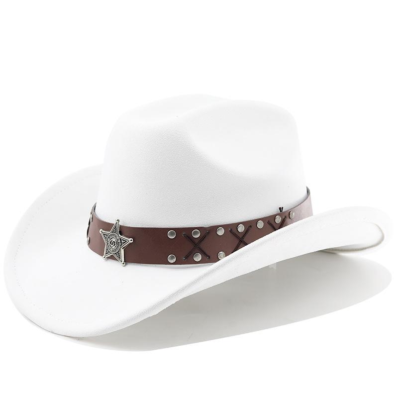 Western cowboy roll-up edge big edge cowboy hat bull head accessories leather velvet jazz hat riding hat
