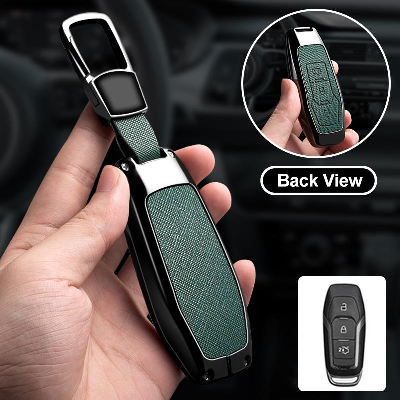 Zinc Alloy Car Key Case Cover for Ford Mondeo MK3 MK4 MK5 Kuga F150 Ranger Explorer Focus SMAX CMAX Mustang 2020 Leather Shell