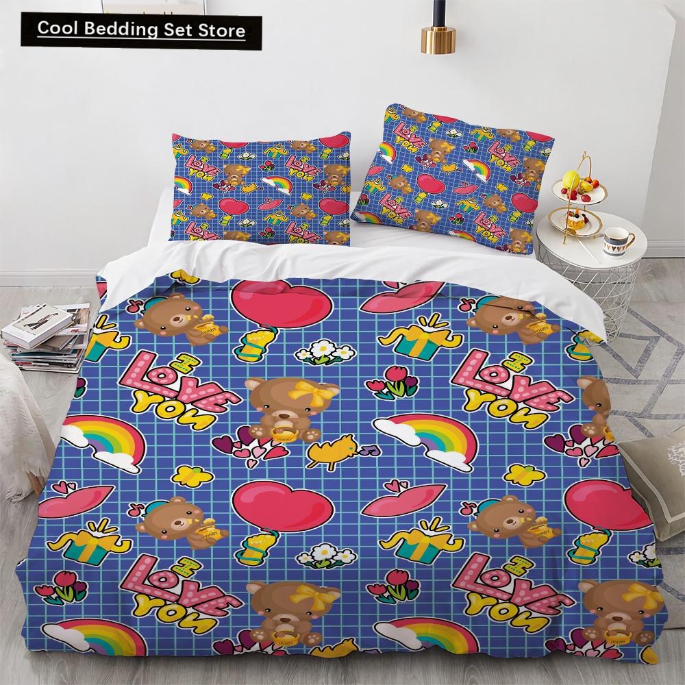 Cartoon Animals Toy Car Duvet Cover King Queen Lovely Frog Cat Rabbit Bedding Set for Kids Wildlife 2/3pcs Polyester Quilt Cover