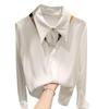 Korean Style Slim Fit Chiffon Shirt with Gift Scarf - Women's Spring Long Sleeve Top