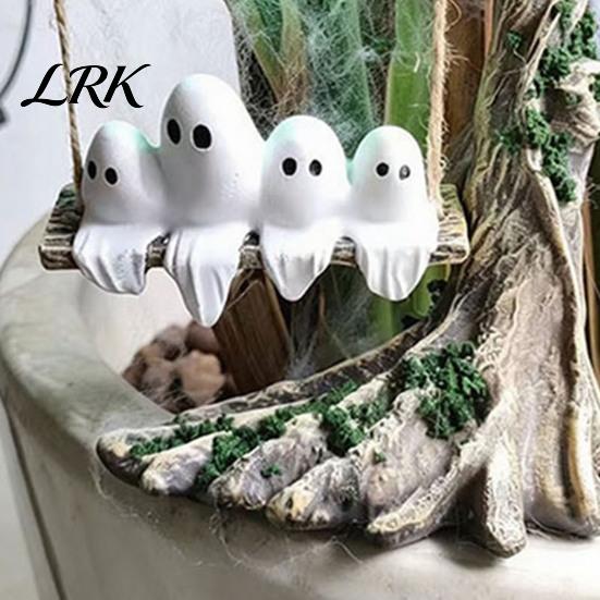 Creative Holiday Gift for Home Glowing Ghost On Swing Resin Yard Decor, Weatherproof Halloween Outdoor Garden Ornament with Gothic Style Ornaments