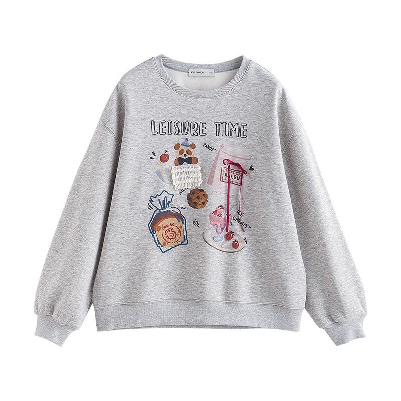 Chuyu Women's 2025 Autumn Loose Cartoon Print Fleece Sweatshirt