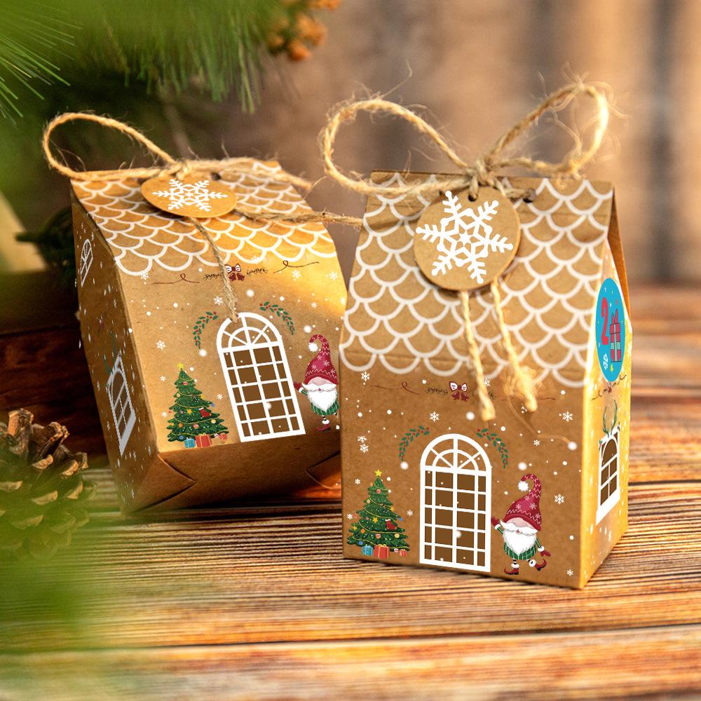 Creative Christmas Candy Apple Gift Box with Kraft Paper Bag - 24 Piece Set