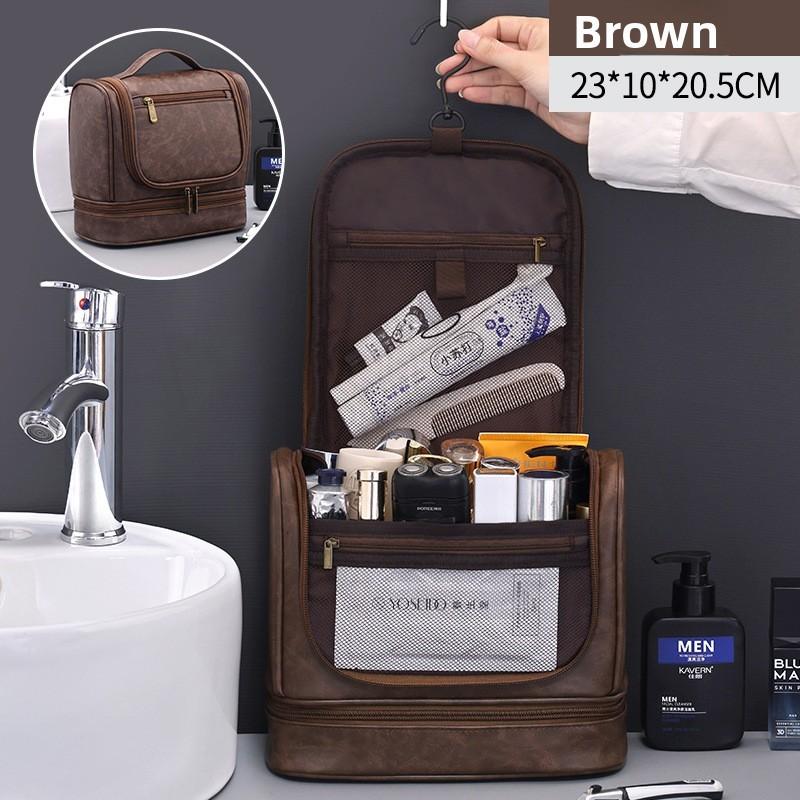 Mens Travel Toiletry Bag With Waterproof Pu Material Double Layer Large Capacity For Business And Daily Use