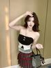#Summer new sweet and spicy lace hem splicing tube top slim and thin women's fixed top with chest pad