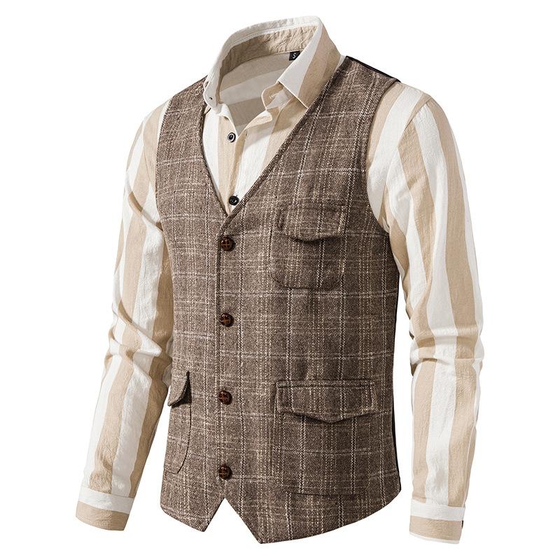 Retro Men's Suit Vest Tweed British Large Size Vest Mens Vest  Casual Masculino Waistcoat