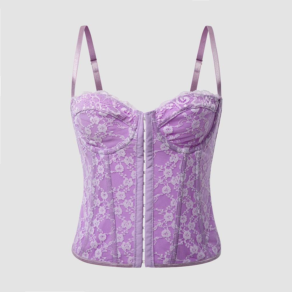 Kvinners Sexy Ensfarget Blonder Camisole Fiskebein Stålring Omsluttet Bryst Rad Spenne Ryggløs Liten Tanktopp