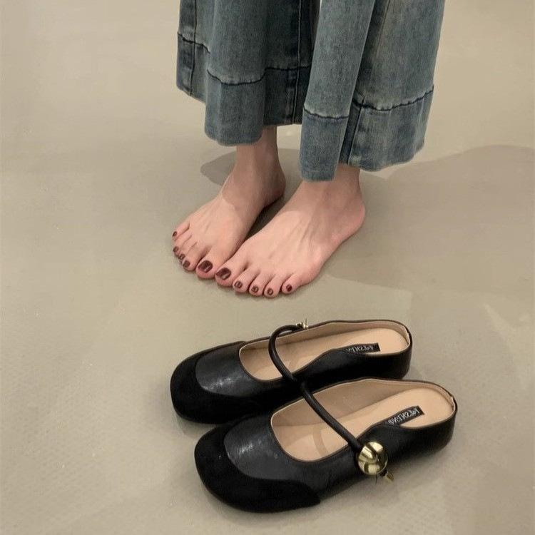 Inner Height Increase Mary Jane Bag Head Half Slippers Women's Summer Wear 2025 New French Round Head Light Mouth Versatile Sandals