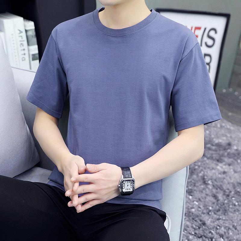 Cotton Short-sleeved Style Pure Cotton Short-sleeved T-shirt Men's Small Off-shoulder Half-sleeve Plus Size Cotton High-density Cotton Short-sleeved