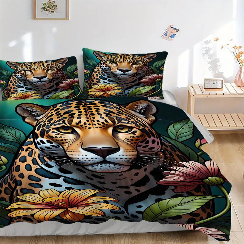 3pcs Leopard Print Duvet Cover Set -Includes 1 Duvet Cover and 2 Pillowcases, No Quilt Core, All-Season Home Decor  yy251111139