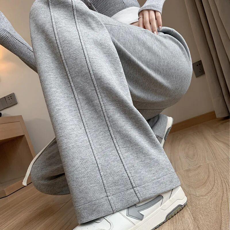 Women's High Waist Wide Leg Pants Loose Fit Straight Sweatpants Drawstring Solid Color Summer American Casual Banana Trousers