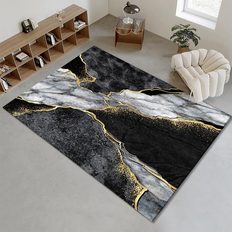 3D Nordic Black Golden Marble Carpet Colorful Geometric Area Rug for Living Room Bedroom Sofa Doormat Non-slip Floor Mat