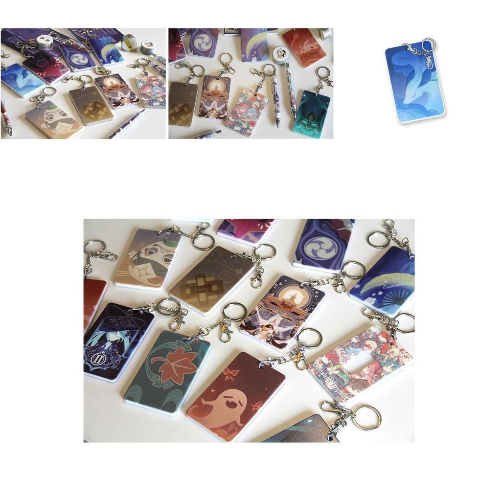 Genshin Impact Card Holder Keychain Pendant With Vibrant Klee Mona Hutao Xiao Ganyu Sayu Ning Design