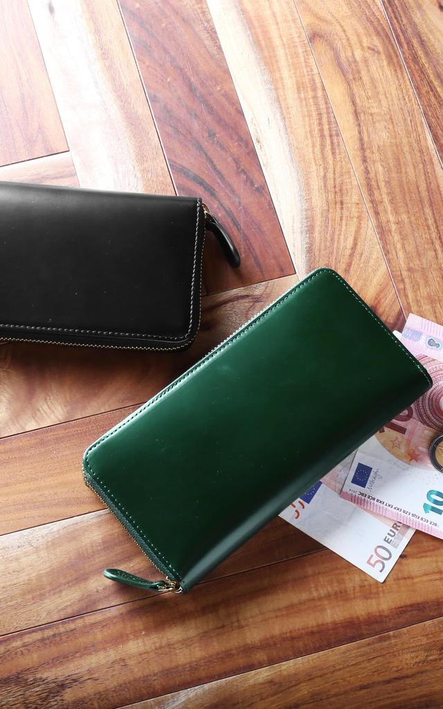 Sankyo Shokai Cordovan Lange Geldbörse mit Rundreißverschluss, Echtes Leder, doob London Geldbörse: Dunkelbraun (Schwarzes Nickel)