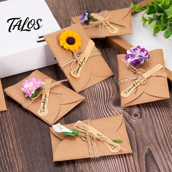 Natural Style Greeting Cards 5Pcs DIY Dried Flower Cards, Handmade Note with Artificial Flowers, Jute Twine Special Paper for Souvenirs Hang