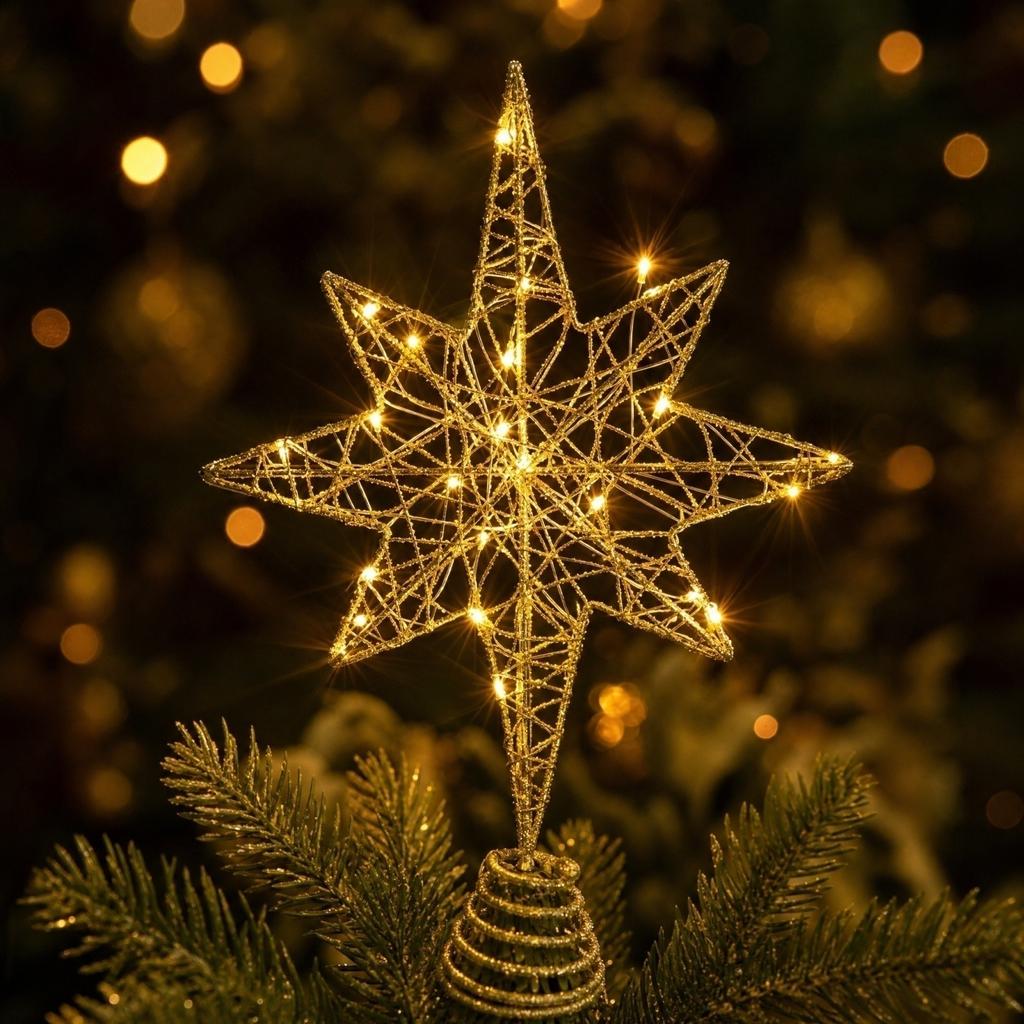 Christmas Tree Topper Star Light with Glitter, 5-, Wire - 2234 cm