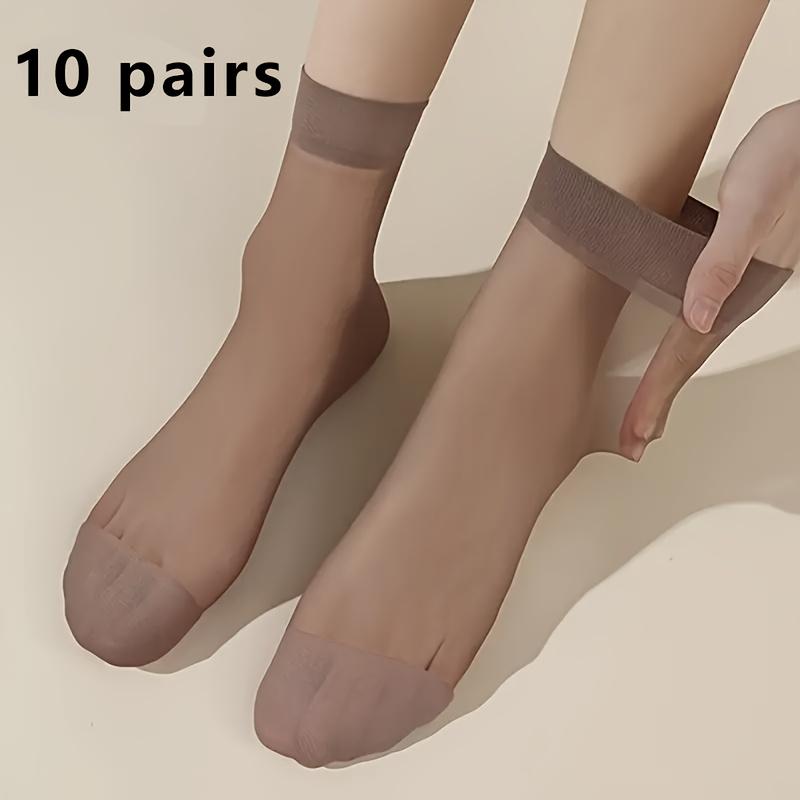 10 Pairs Women S Black Transparent Short Socks - Polyester, Breathable, Moisture-Wicking, Fashion Socks
