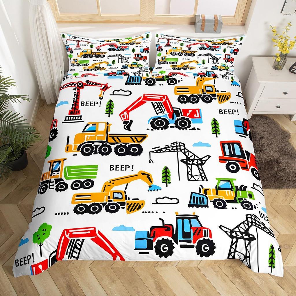 Automobile Construction Vehicle Duvet Set Bedding Set For Bedroom Three-Piece Set