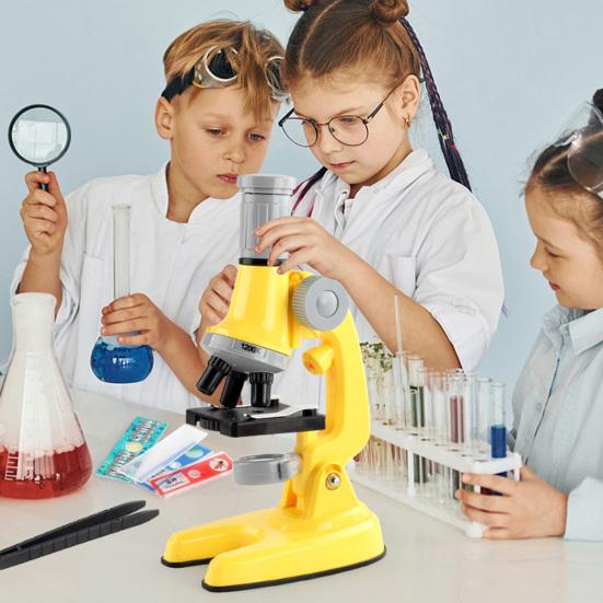 1 Set Adjustable Focus LED Fill Light Optical PMMA Lens High Multiple Student Microscope 100X/600X/1200X Handheld Optical Microscope Kit Laboratory