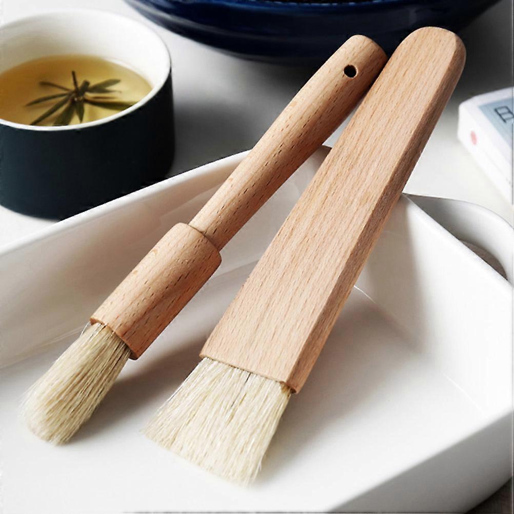 2Pcs BBQ Basting Brushes Oil Sauce Barbecue Grill Brushes Wood Handle Baking Pastry Butter Honey Brush Wooden Kitchen Utensils