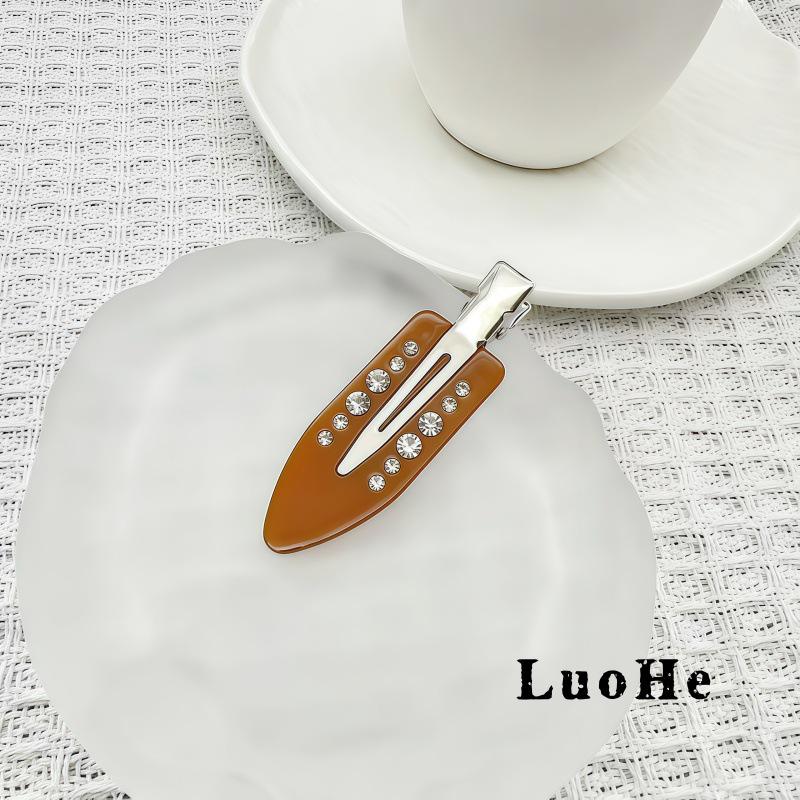 

Luohe Retro Flower Rhinestone Hair Clip, Amber No-Trace Bangs Clip for Women