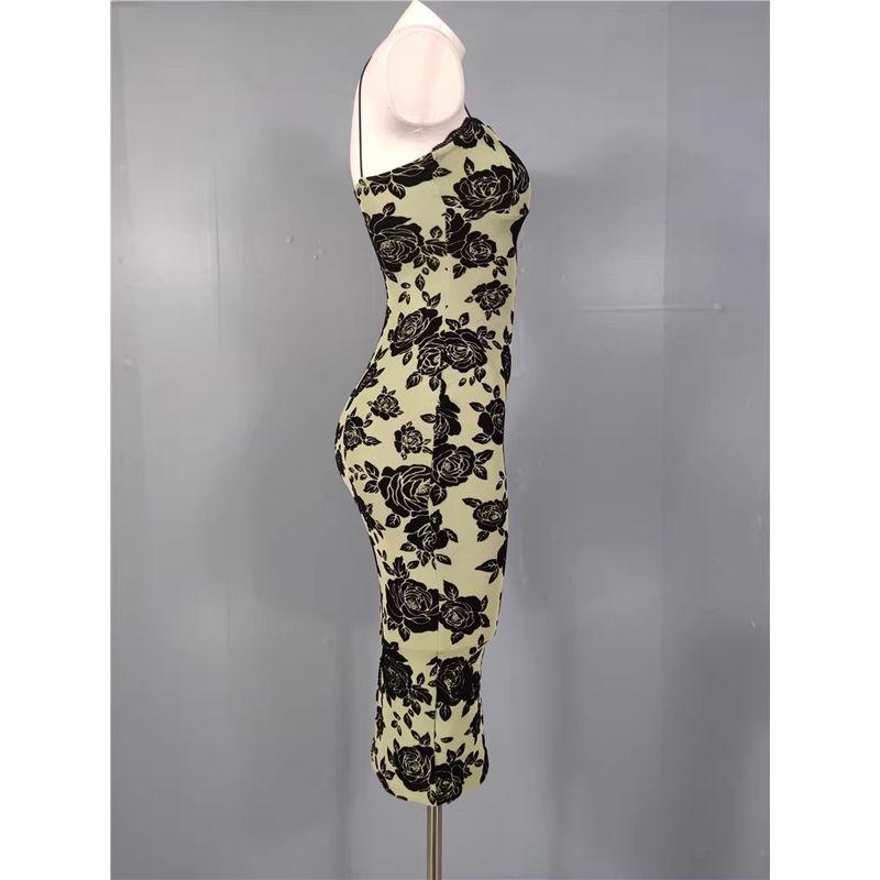 Foreign Trade Order Cross-Border Sling Sexy Pure Desire French Style Exquisite Printed Lace Slim Fit Sheath Flattering Figure Dress Women