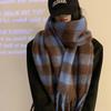 Mohair Cooling Scarf for Women Winter New Versatile Shawl High End Thickened Blue Plaid Scarf