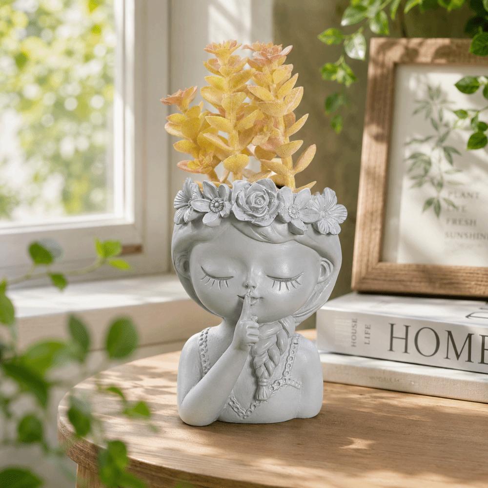 Resin Flower Pot Home Decor Desktop Ornaments Creative Girl Shape Flowerpot DIY Handmade