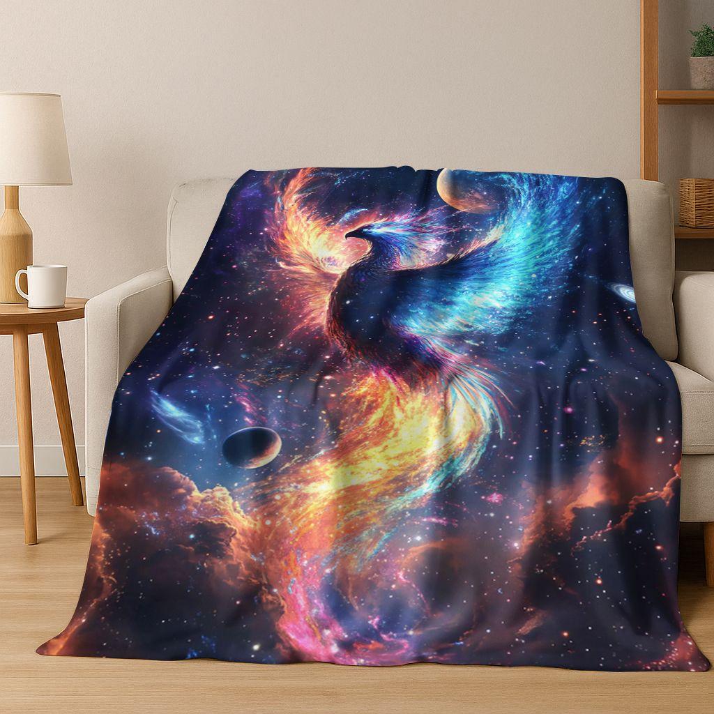 Colorful Rebirth Fire Phoenix Divine Bird Flannel Blanket,Warm and Cozy Soft Throw Blanket for Home Bedroom Bed Sofa Cover Kid