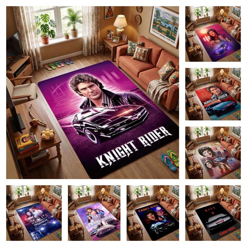 Knight Rider Michael Knight & KITT Print Area Rug, Non-Slip Soft Floor Mat for Living Room Bedroom, Retro 80s TV Series Home Decor Carpet