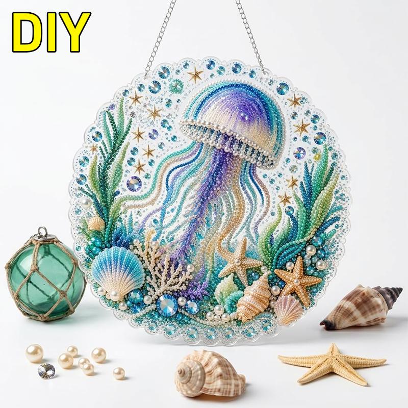 Ozeanperlen Kunst DIY Hängendes Ornament Kit 5D Spezielle Form Diamantmalerei für Erwachsene Fensteraufhängung Dekoration Geschenk für Bastelliebhaber