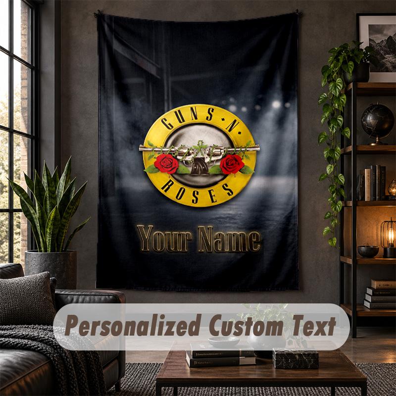 Personalized Wall Tapestry,Guns N’ Roses Custom Text, Soft Fabric Wall Art For Indoor Decoration