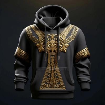 Herren Grafik Wikinger Kapuzenpullover Hoodies Sweatshirt Mode Täglich Langarm Kapuze Urlaub Sport Outdoor Feiertag Blau Grün Druck Vorne