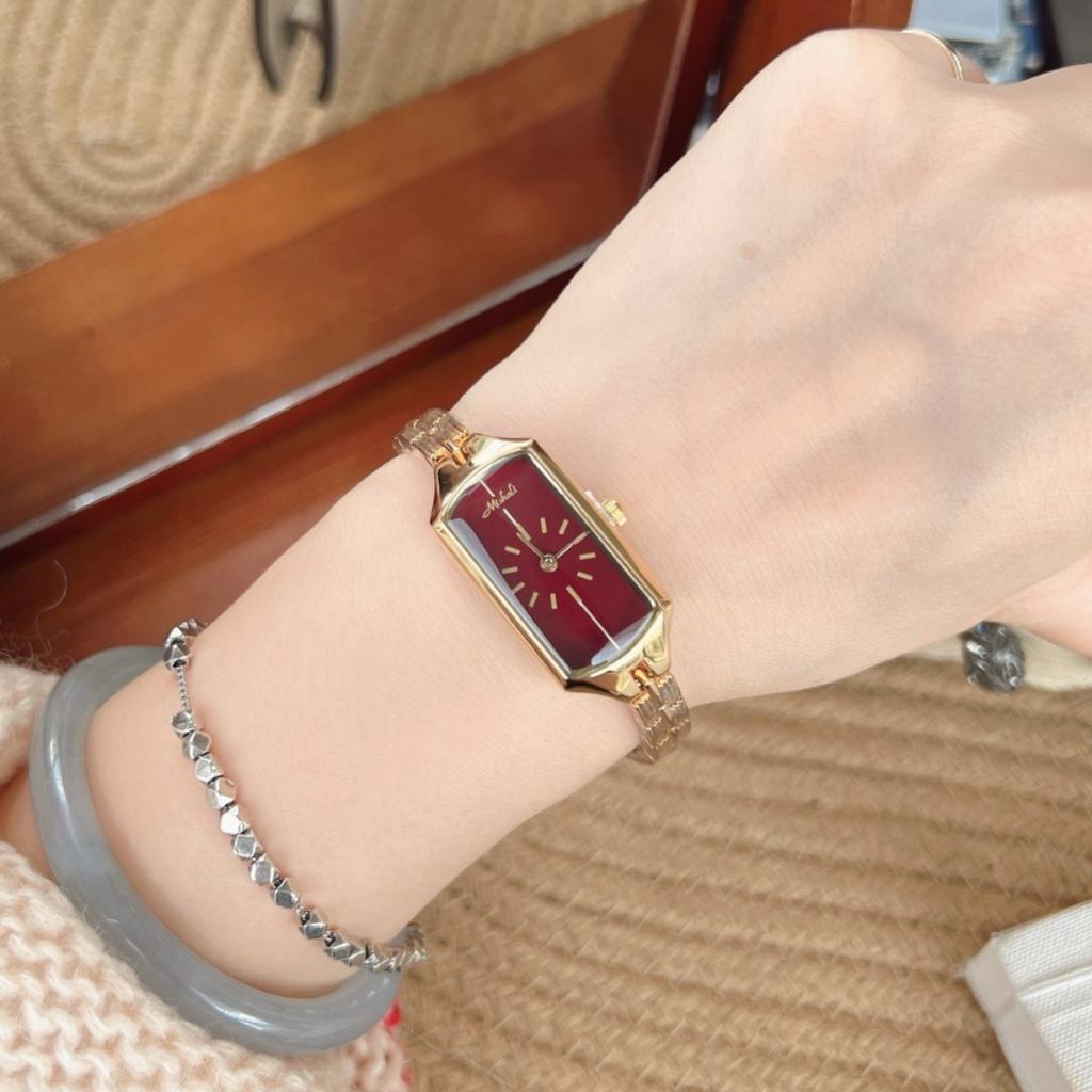 Ankola Red Fashion Simple Retro Rectangular Steel Belt Women'S Watch Women'S Small Watch Women