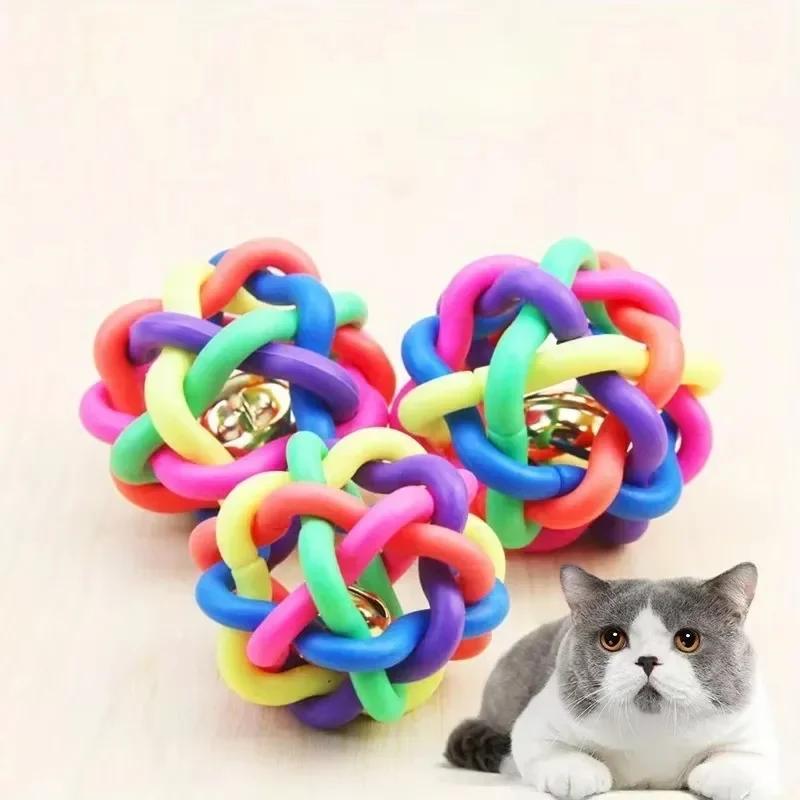 Creative Dog Rainbow Ball PVC Material Colorful Bell Toy Ball Pet Cat Dog Interactive Chewing Toy Pet Toy Ball Rainbow Bell Ball
