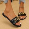Fashion Rhinestone Metal Chain Flip Flops Summer New Round Toe Open Toe Soft Sole Non-slip Wear-resistant Flats