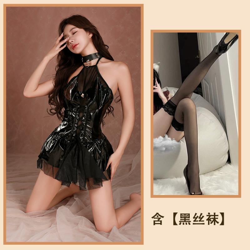 Adult cos clothes women's outer wear tight body pure desire suit cosplay demon strap leather skirt tight suit