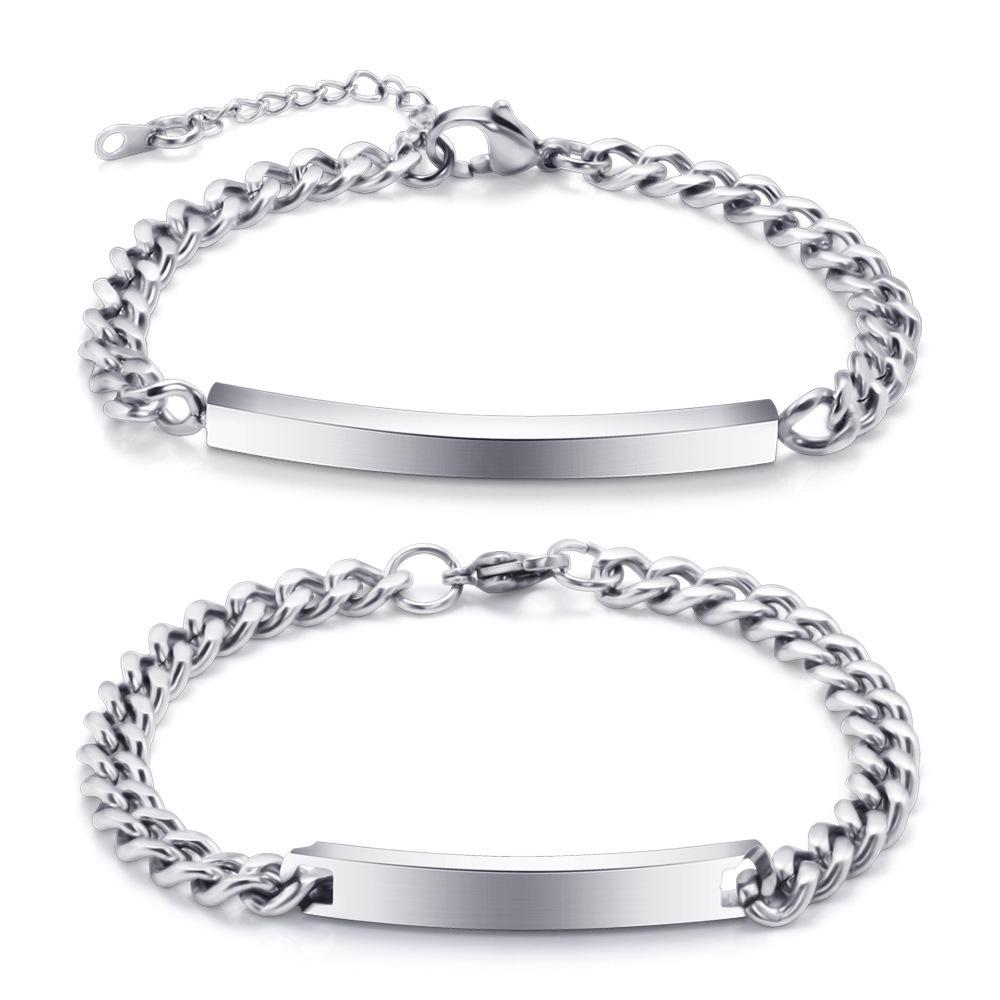 Engravable Titanium Steel Couples Bracelet – Sleek Long Strip Design for Men and Women