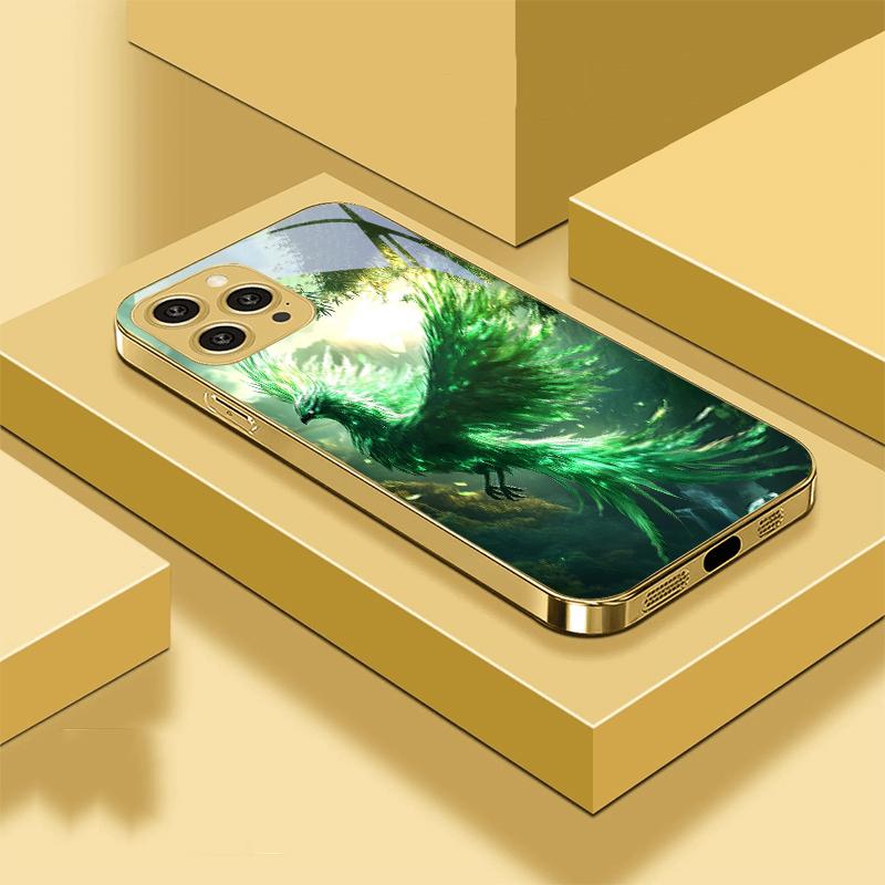 Złoty Feniks Rozwijający się Dla IPhone 16 Pro Max 15 P Ro 14 13 Plus 12 Mini 11Pro Max XS Max XR Złote Hartowane Szkło Etui na Telefon