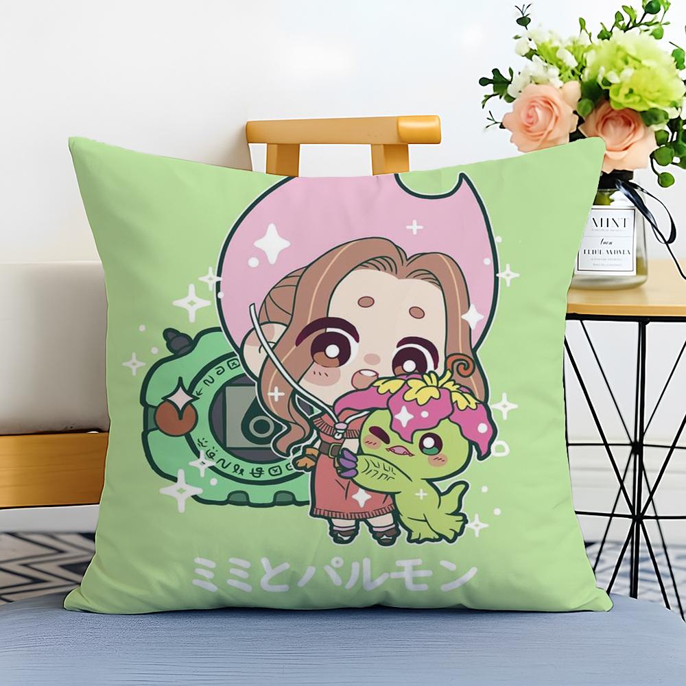 Cute DDigimon Adventure Cushion Cover Washable Linen Pillowcase Soft for Sofa Bed Cozy Home Room Decor